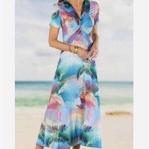 SOFT SURROUNDINGS Anya Tropical Palm Leaf Maxi Dress - Large
